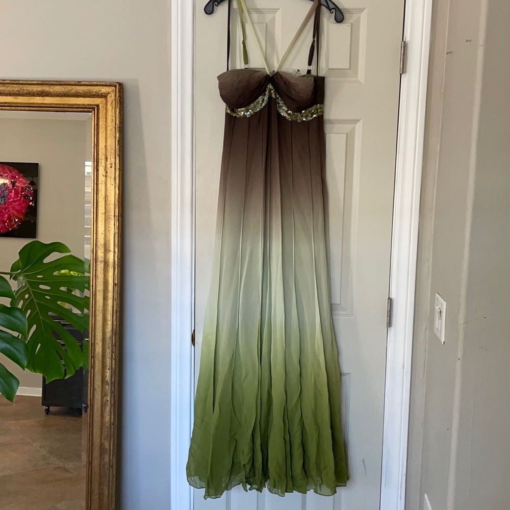 100% silk ombré sequin embellished maxi dress. Vintage BCBG